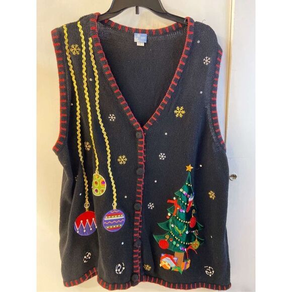 Holiday Edition Christmas Vest 3D Tree Ornament Buttons 2x Bling - Picture 1 of 8